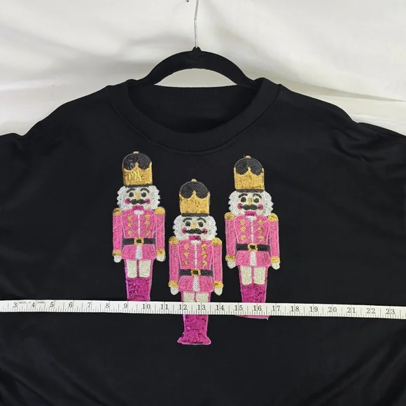 Nutcracker Soldiers Christmas Sequins Sweatshirt Sz M Soft Stretch NWOT - Picture 7 of 10